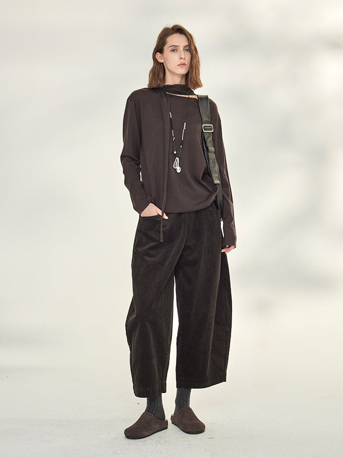 Ribbon-Tie Short-Sleeved Or Long-Sleeved Tops_BDHL7790
