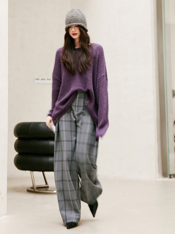 Relaxed Tucked Chequered Pants_BDHL6749