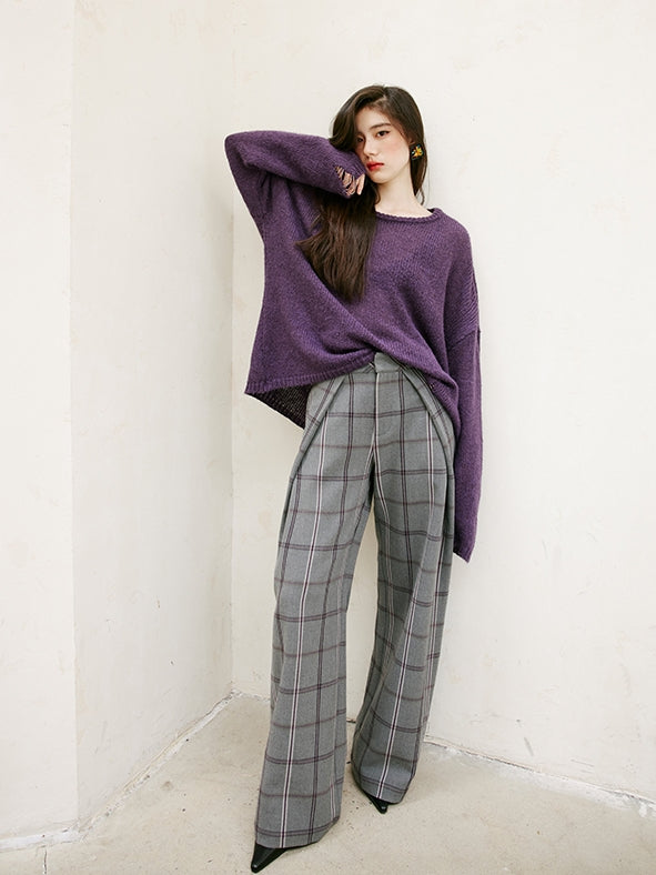 Relaxed Tucked Chequered Pants_BDHL6749