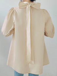 Lantern Sleeve Bow Tie Tops_BDHL7218