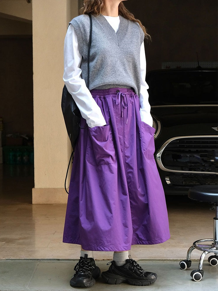 3D Pocket A-Line Long Skirt_BDHL6532