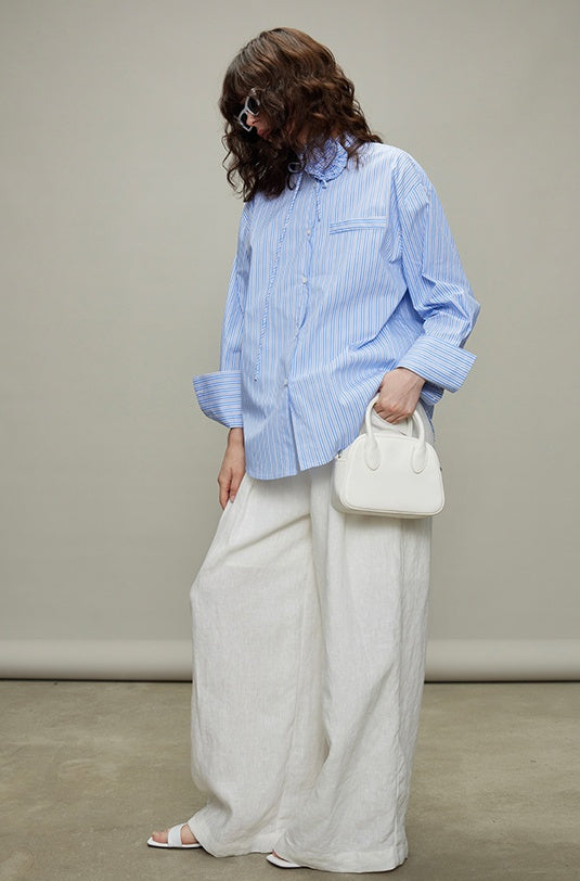 Rose Design Neck Striped Shirt_BDHL6330