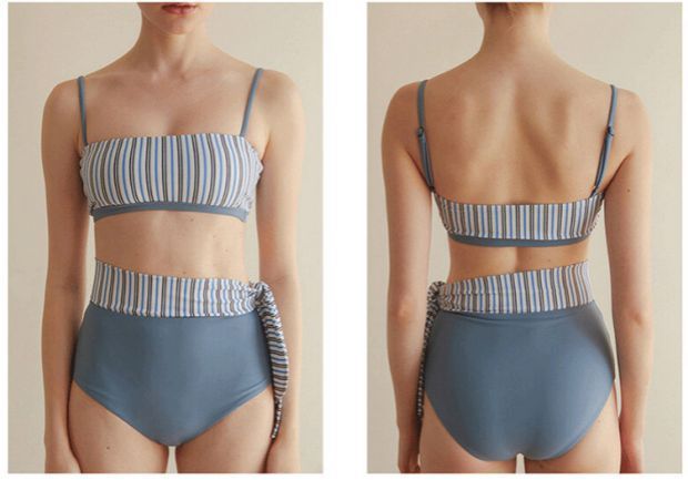 High Waist Striped Split Bandeau Bikini_HL3233