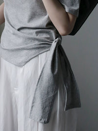 Swing Collar Side Lace Tencel Short Sleeve T-Shirt_BDHL7300