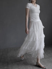 Mesh Lace Medium Length Skirt_BDHL7417