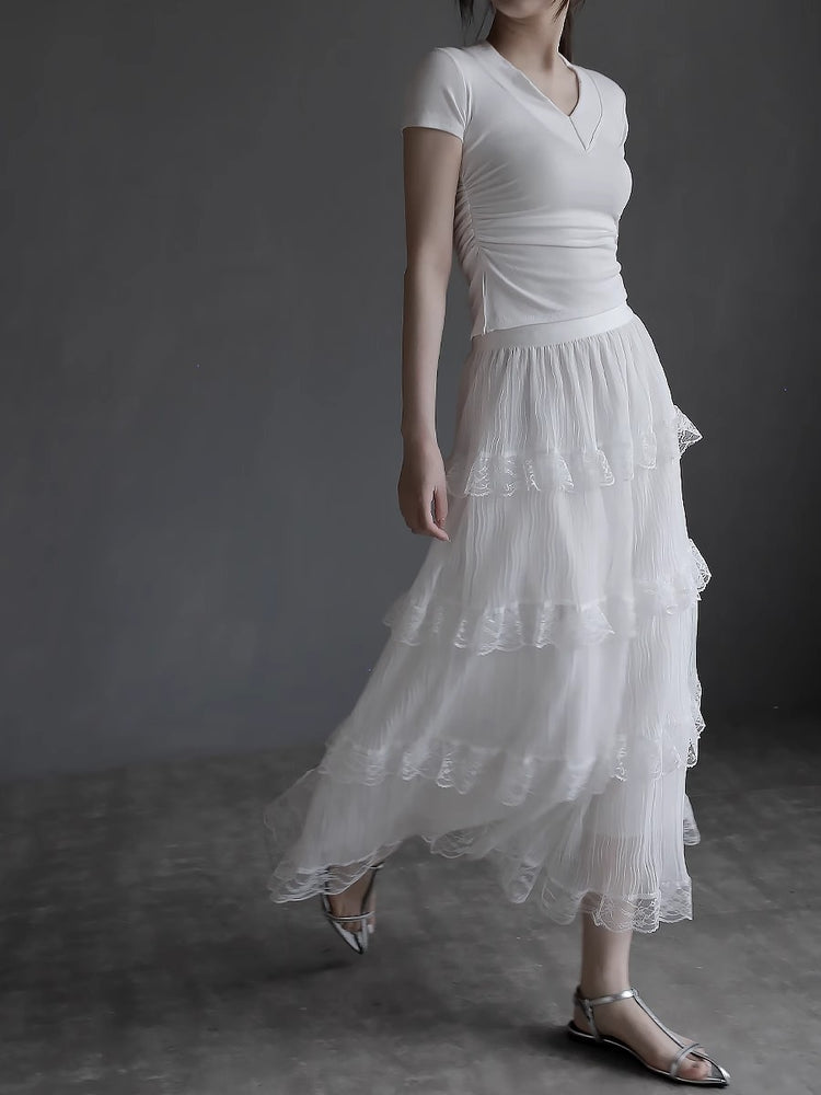 Mesh Lace Medium Length Skirt_BDHL7417