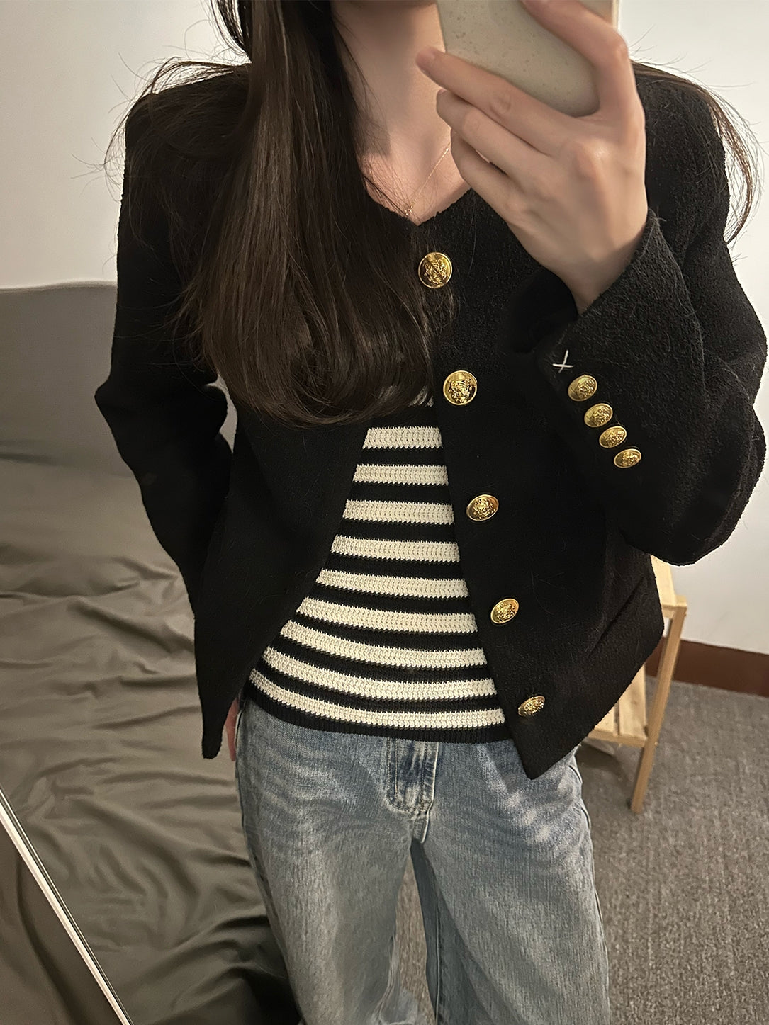 Classic Gold Button Jacket_BDHL7139