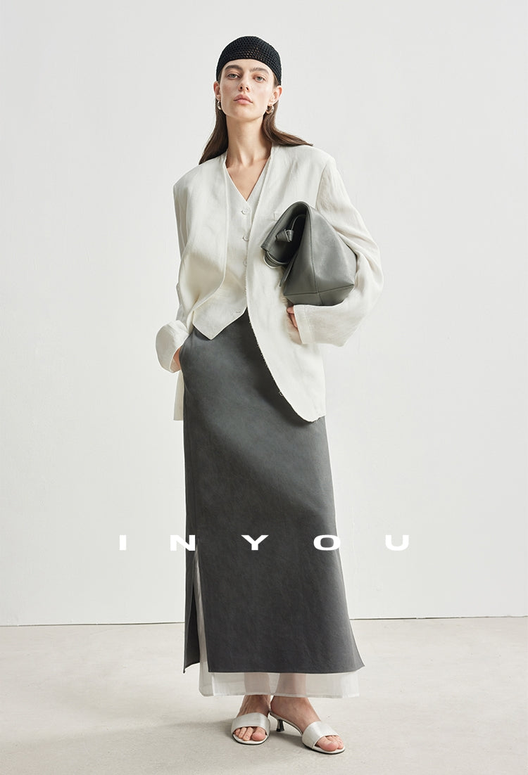 Side Slit Layered Straight Skirt_BDHL6980