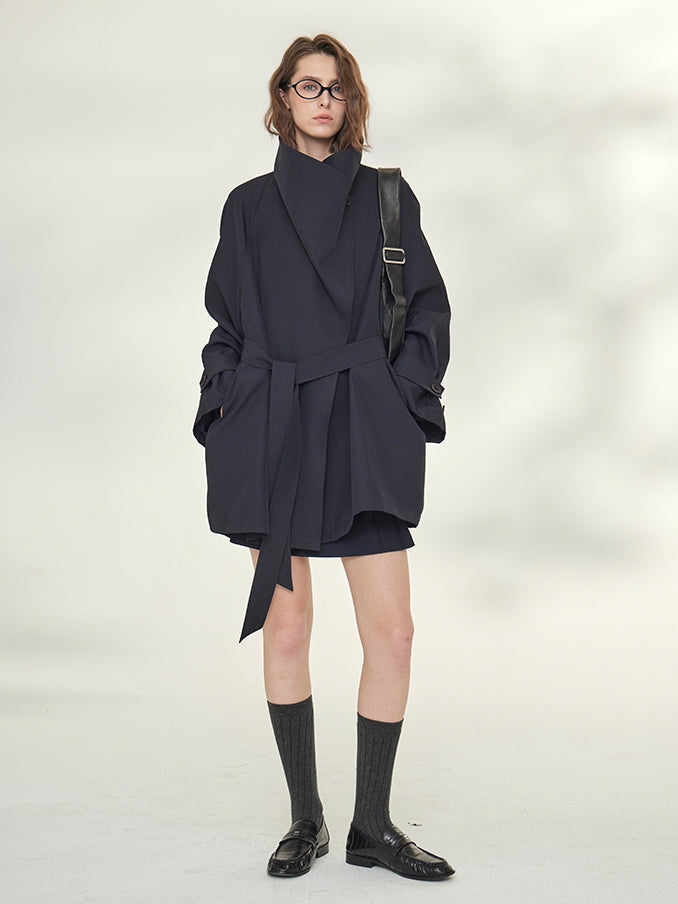 Tide Drawstring Short Trench Coat_BDHL7735