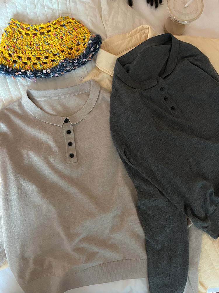 Polo Collar Loose Sweater_BDHL6659