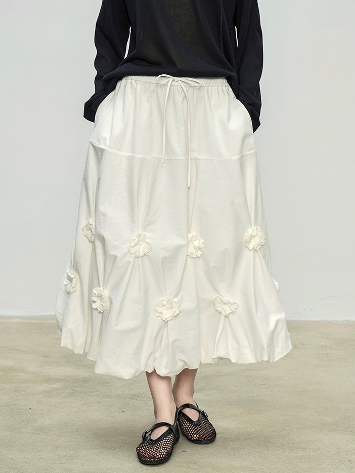 Flower Bud Elastic Pleated Skirt_BDHL7094