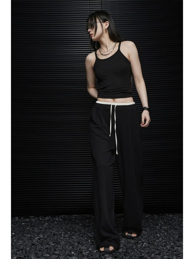 Black Wide High Waist Loose-fitting Pants_BDHL5899