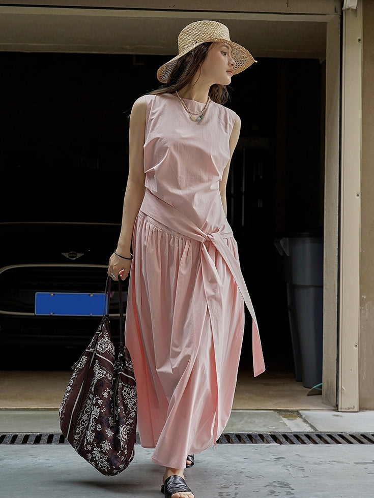 Pleated Strap Sleeveless Dress_BDHL7532