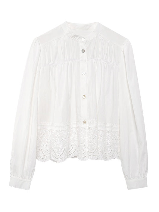 Lace Hem Long-Sleeved Shirt_BDHL6459