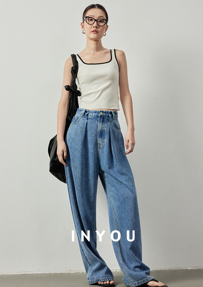 Wide Leg Draped Jeans Pants_BDHL6019