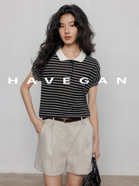 Polo Collar Border Tops_BDHL7232