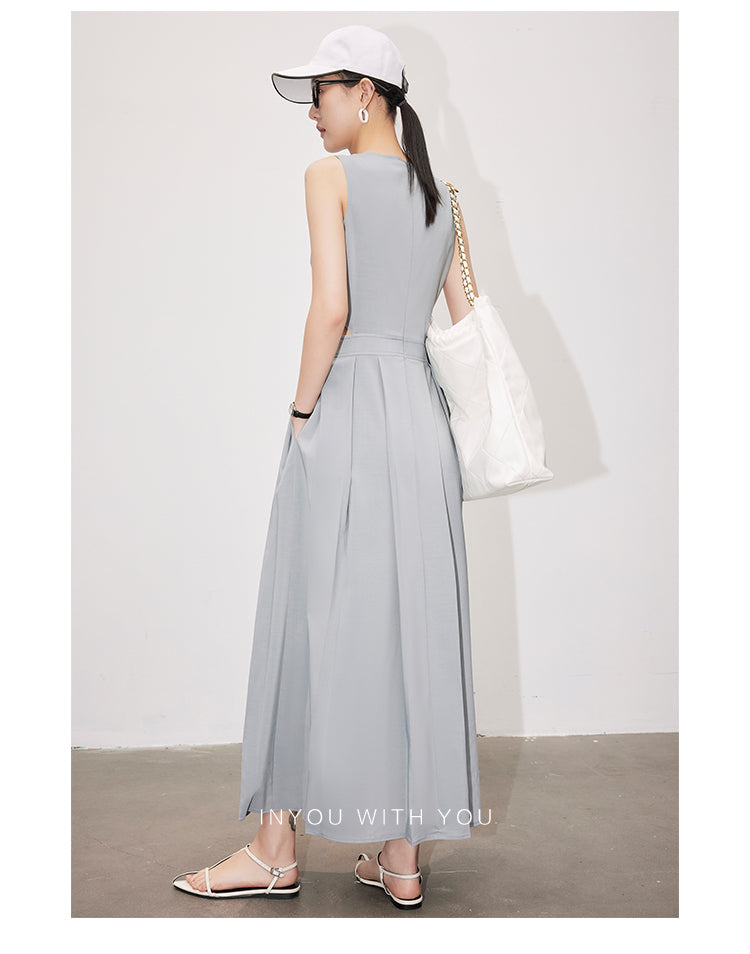 Waist Cutout Sleeveless Pleated Dress_BDHL4722