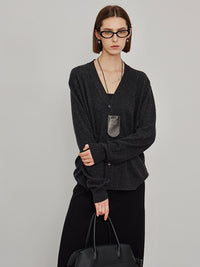 V-Neck Loose-Fitting Knit Cardigan_BDHL6452