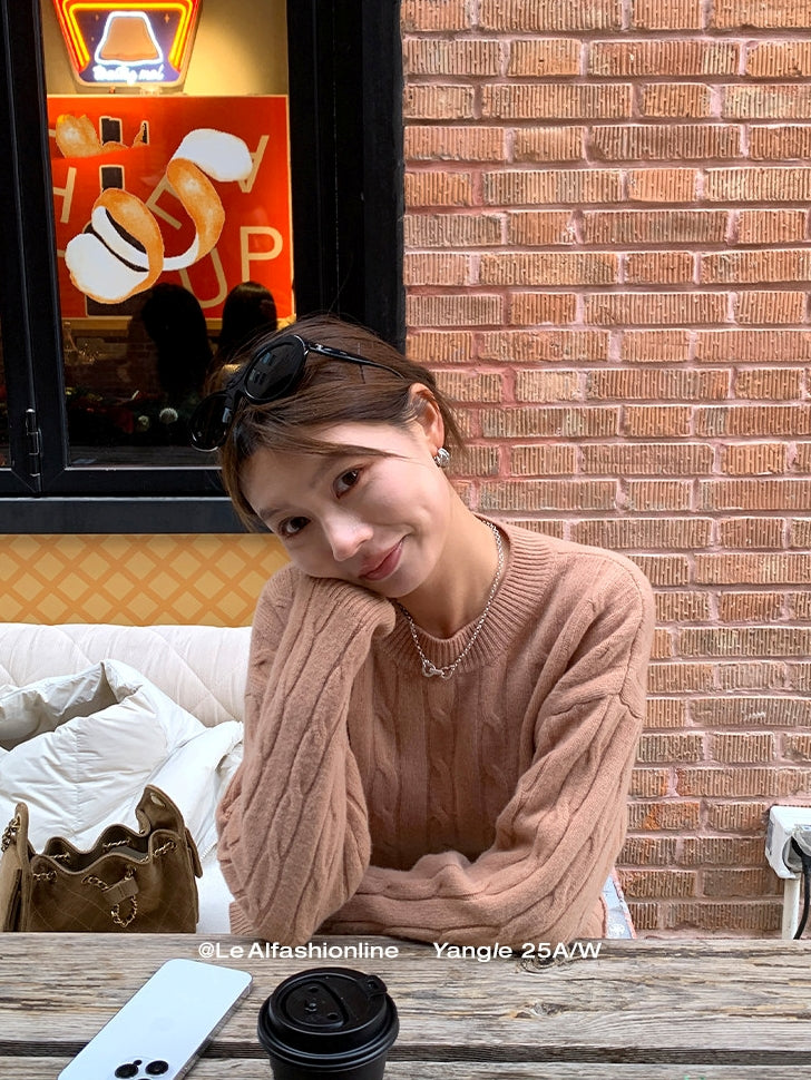 Crew-Neck Cable Knit Tops_BDHL8048