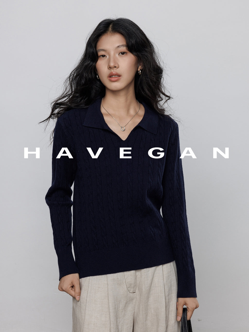 Polo-Collar Cable Knit Tops_BDHL7782