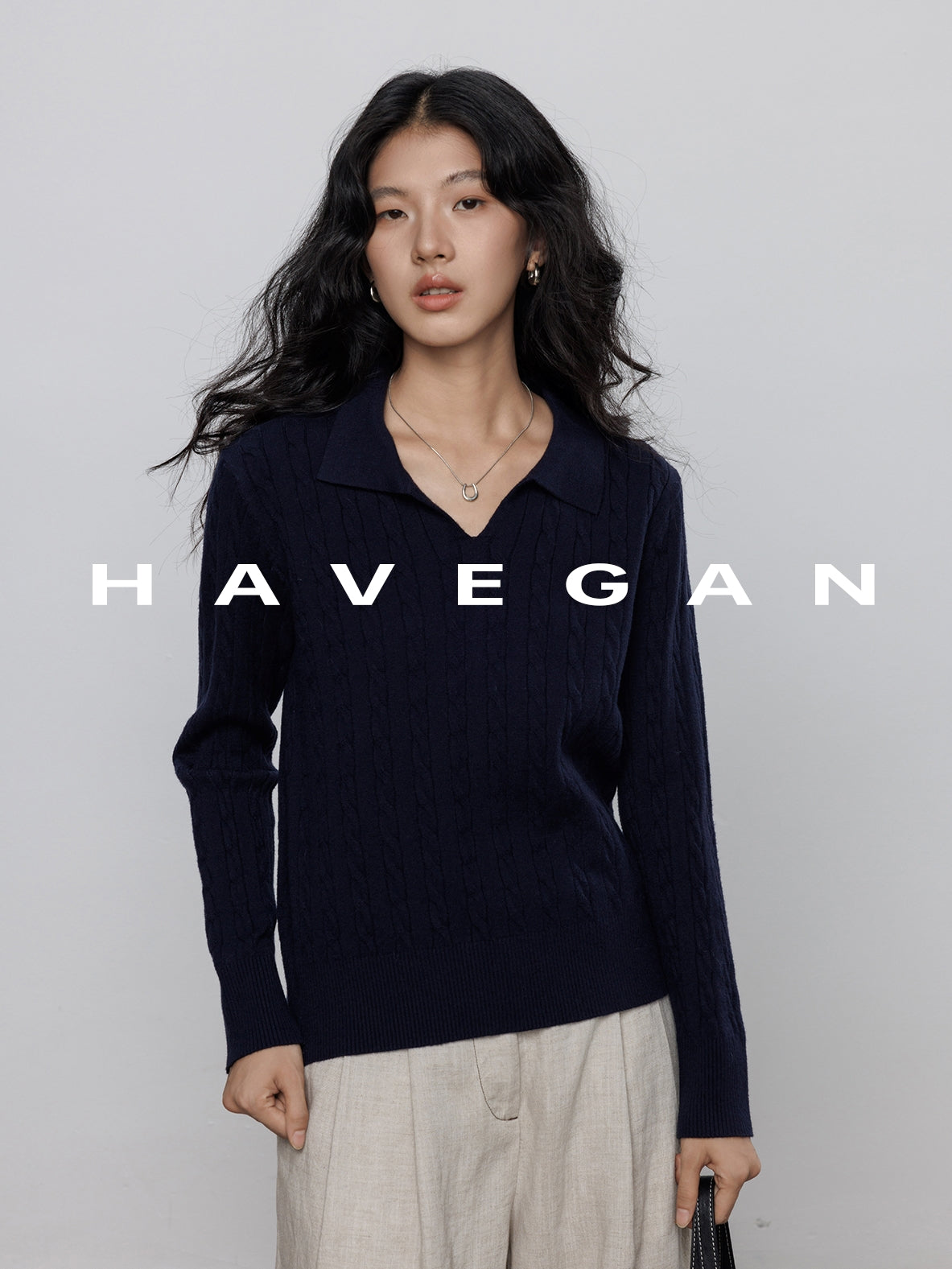 Polo-Collar Cable Knit Tops_BDHL7782