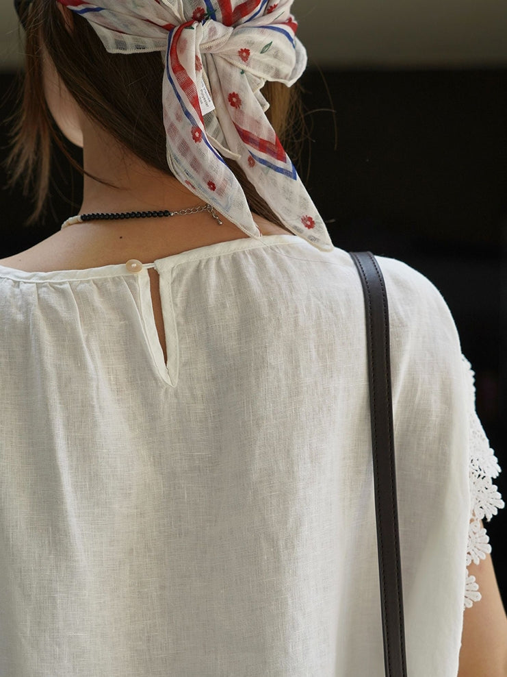 Lace Loose-Fitting Silhouette Tops_BDHL7530