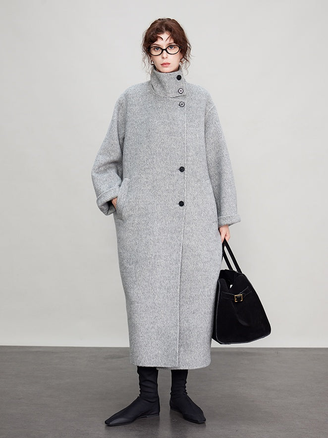 Stand Collar Long Cocoon Coat_BDHL6683