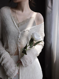 Knitted Cardigan And Lace Camisole Set_BDHL7414