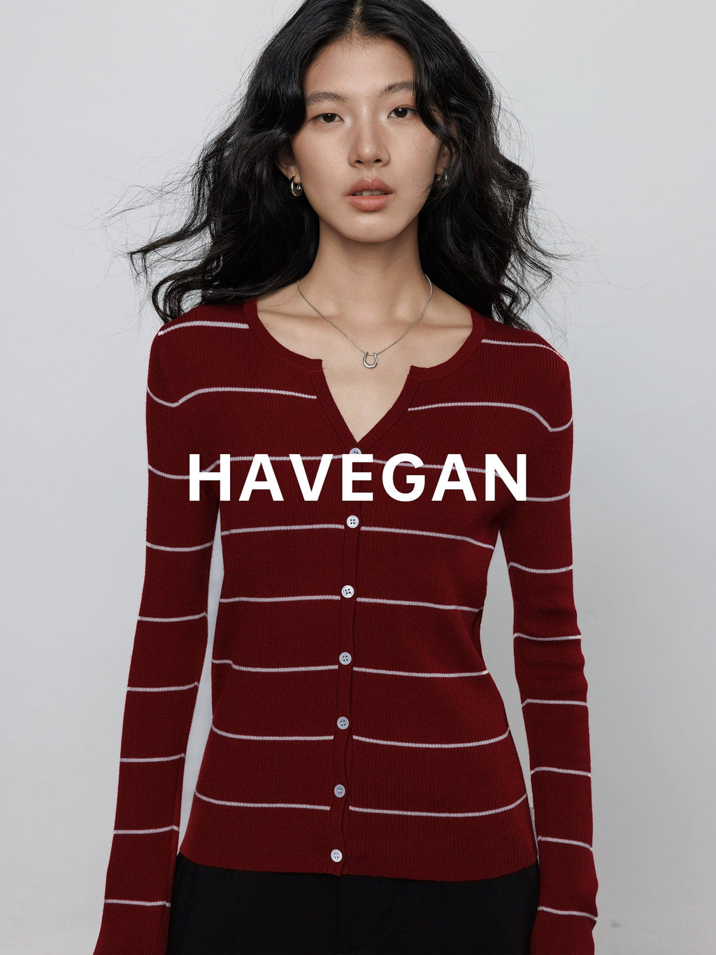 V-Neck Striped Knit Cardigan_BDHL7780