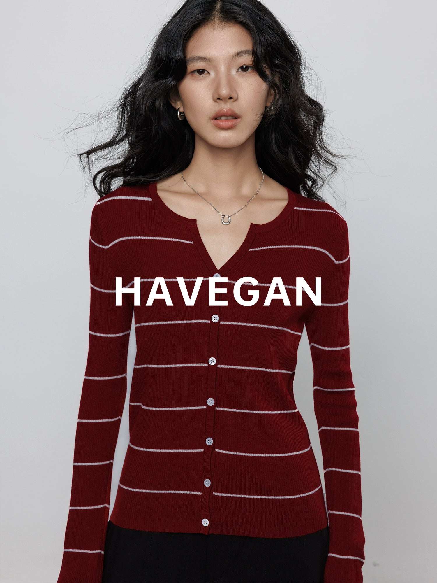 V-Neck Striped Knit Cardigan_BDHL7780