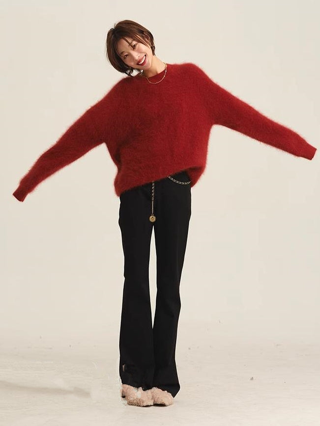 Fluffy Round Neck Sweater_BDHL6831