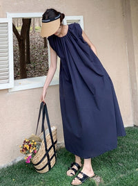 Navy Sleeveless A-Line Dress_BDHL6228