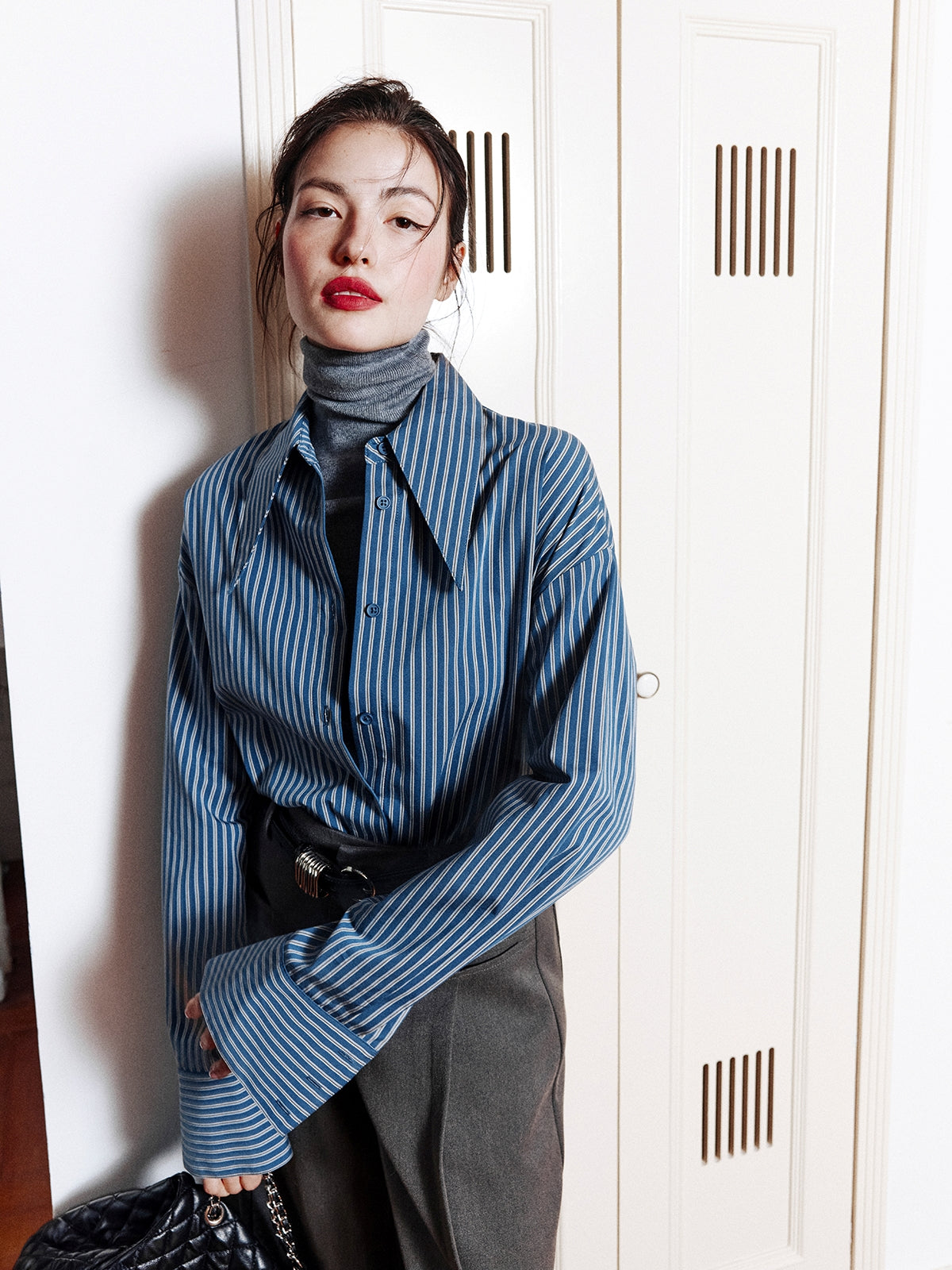 Stripe Waist Corset Shirt_BDHL8000