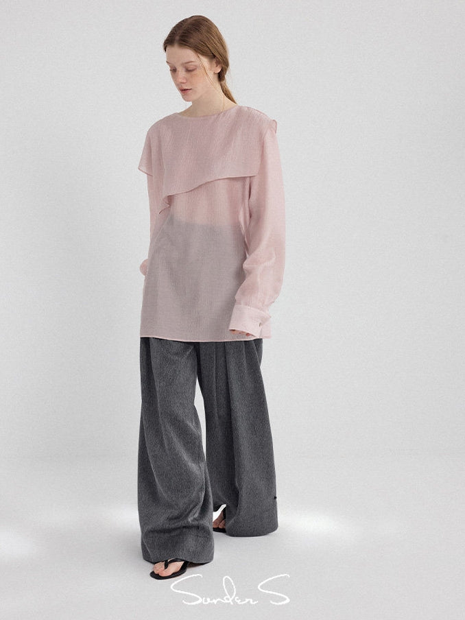 Asymmetrical Loose-Collar Blouse_BDHL8155