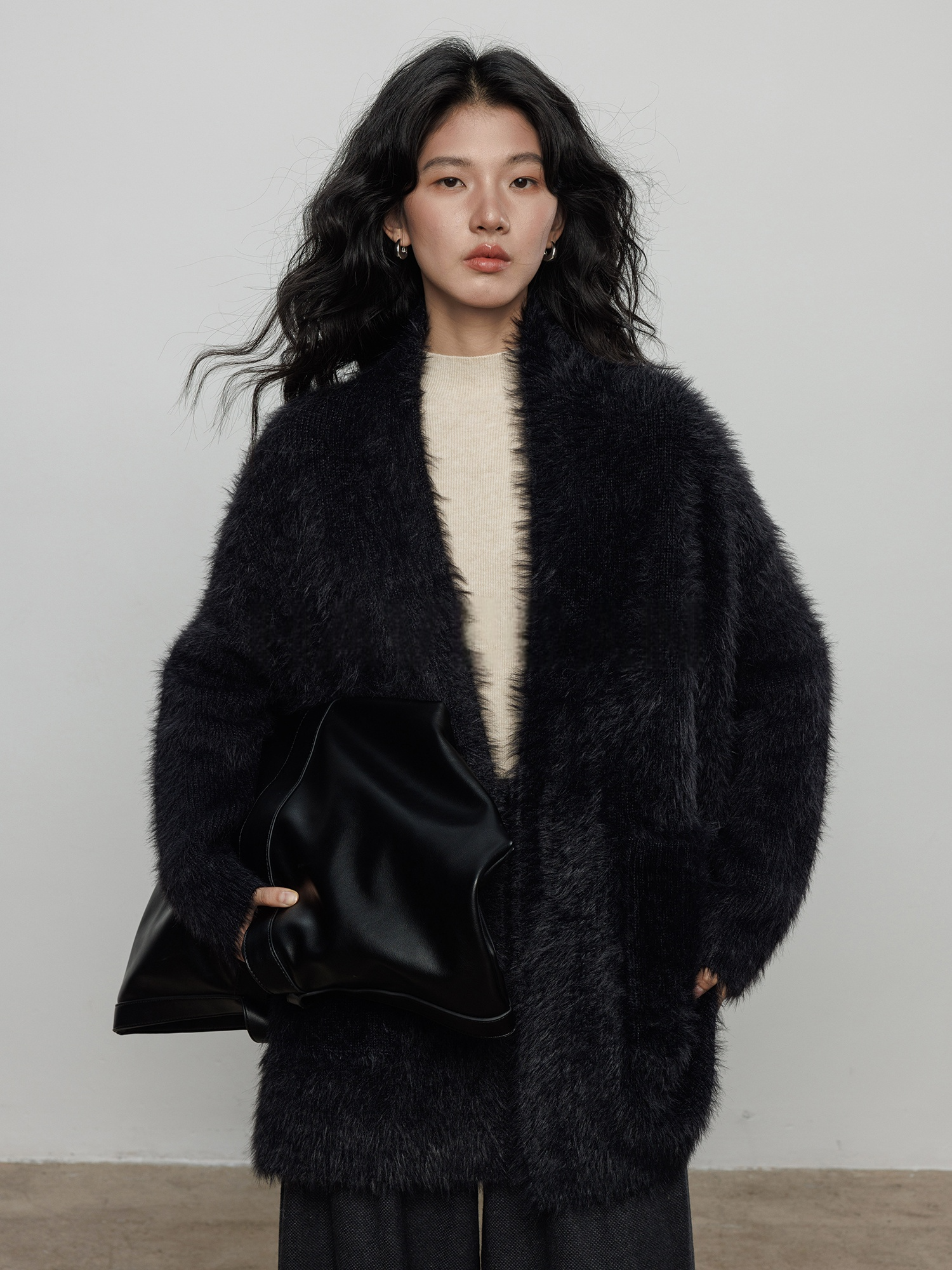 No-Collar Fleece Long Cardigan_BDHL7971