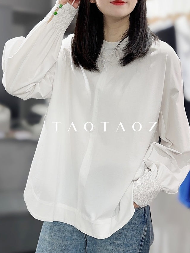 Design Sleeve Side Slit White Tops_BDHL6962