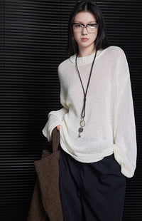 White Sheer Sweater Loose Tops_BDHL6353