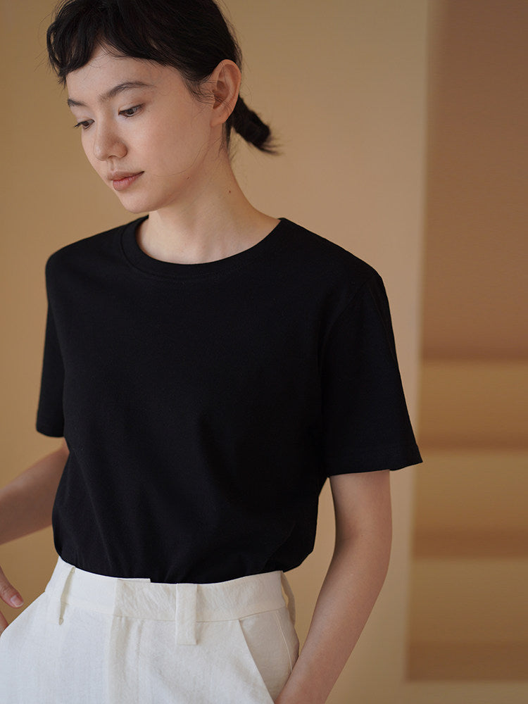 Relaxed Fit Short Sleeve Cotton Tops_BDHL8295