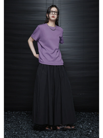 Purple Round Neck Short Sleeved T-Shirt_BDHL5915