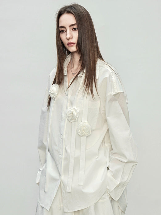 Flower Motif Loose Shirt_BDHL7110