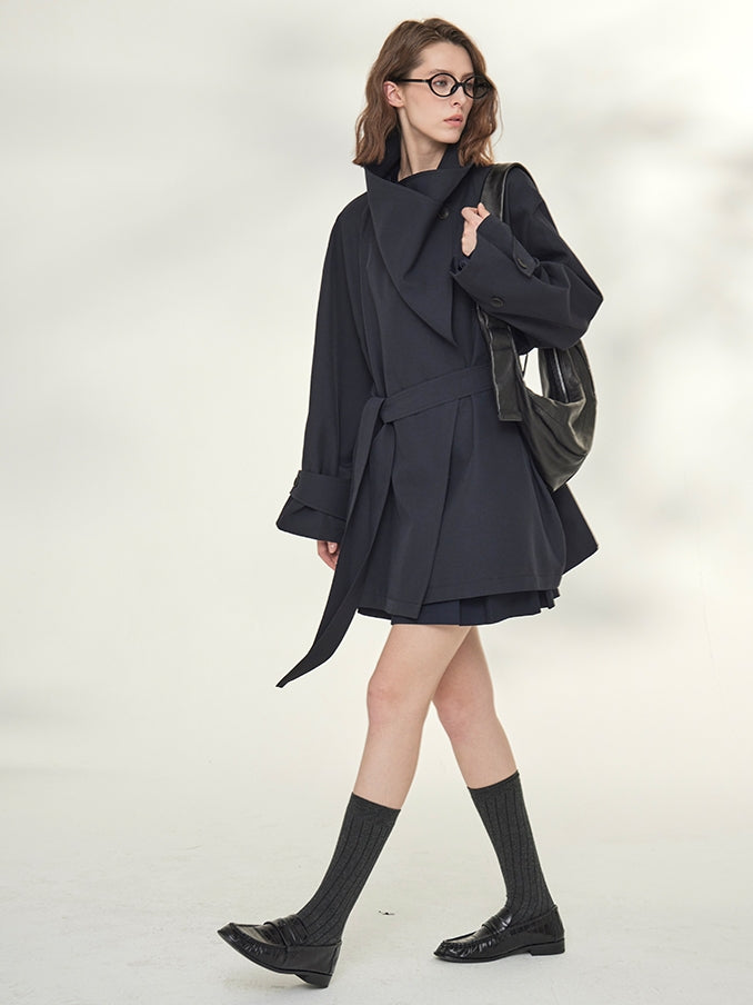 Tide Drawstring Short Trench Coat_BDHL7735