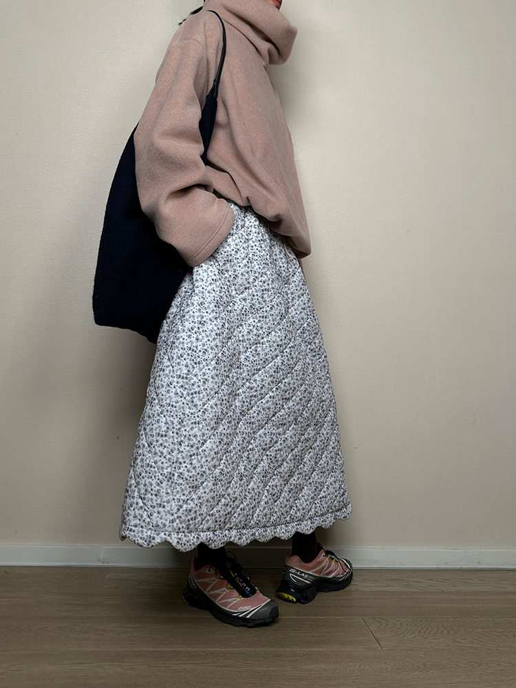 Retro Floral Thick Quilted Skirt_BDHL6796