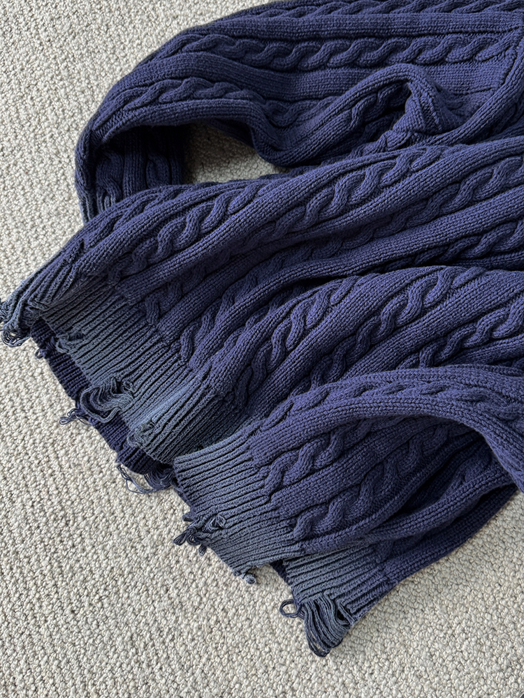 Cable Knitting Damaged Design Knit_BDHL6932