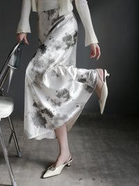 Draped Shiny Printed Skirt_BDHL7261
