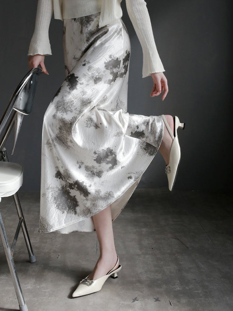 Draped Shiny Printed Skirt_BDHL7261