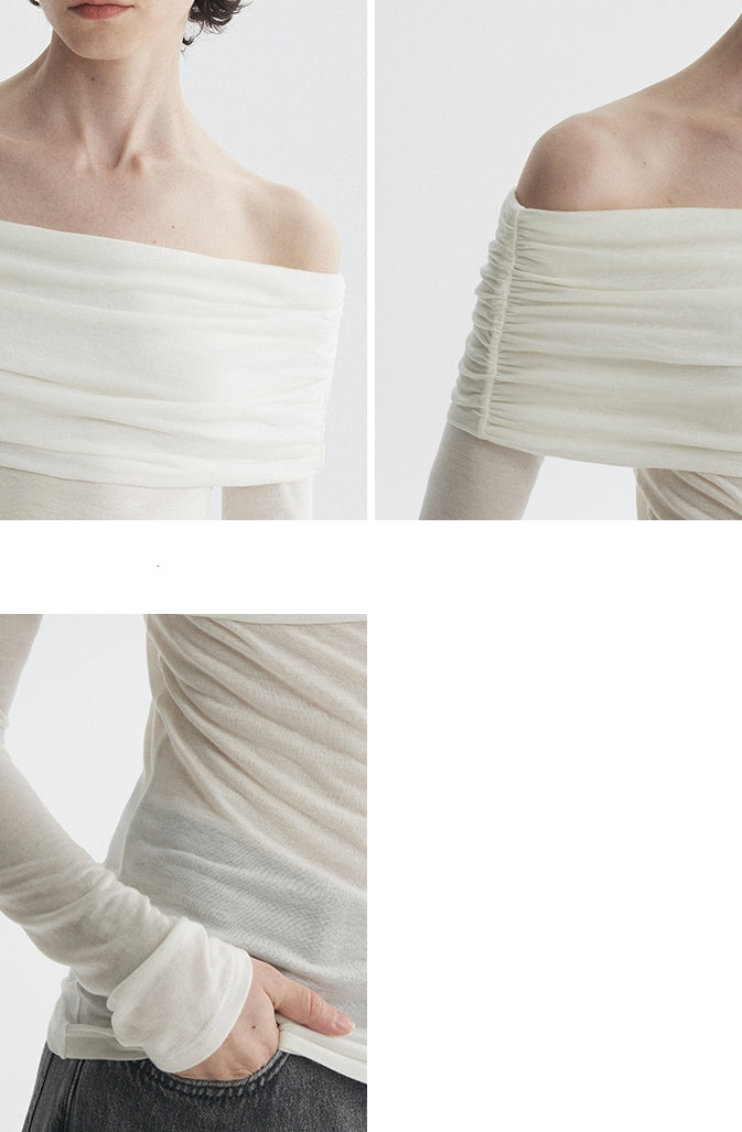 Lightweight Off-Shoulder Pleated Tops_BDHL7727