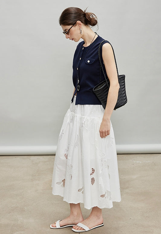 Embroidered Hollow A-Line Skirt_BDHL7184