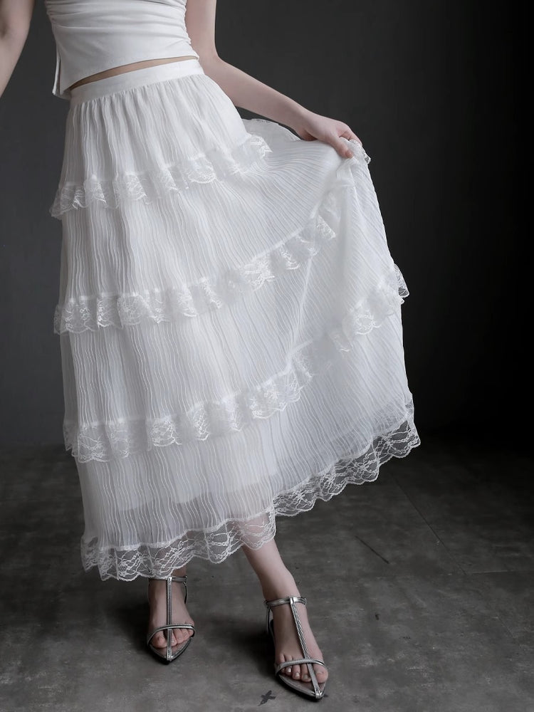 Mesh Lace Medium Length Skirt_BDHL7417