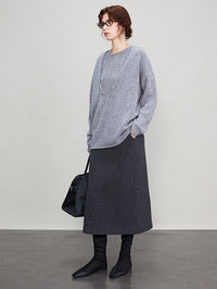 Gray Back Slit Tweed Skirt_BDHL6693