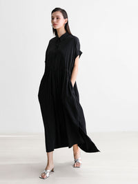 Loose-Fitting Waist Tie Slit Dress_BDHL7248